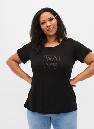Kortærmet bomulds t-shirt med tryk , Black WAYS, Model image number 0