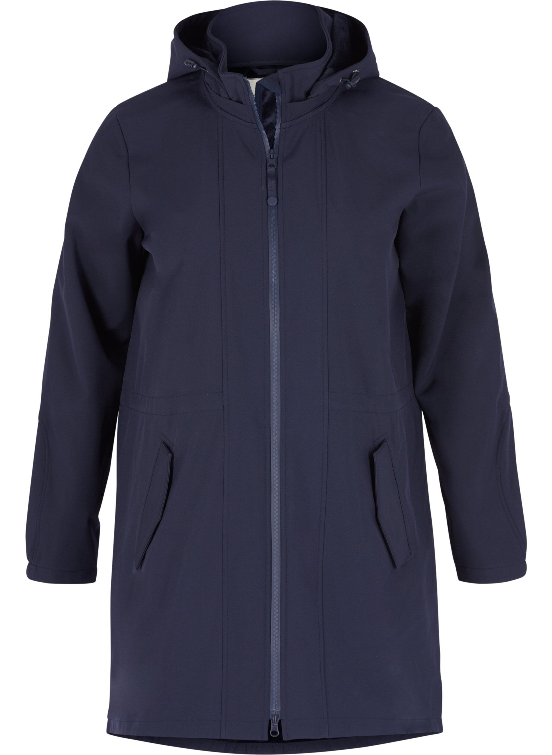 Zizzi Softshell jakke med h&aelig;tte, Night Sky solid, Packshot image number 0