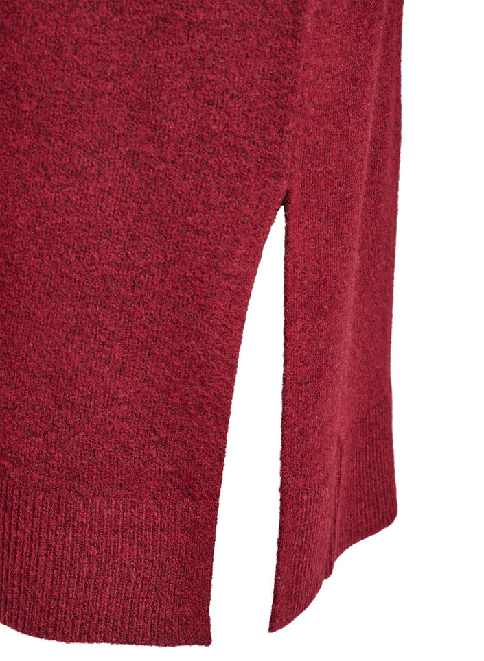 Lang&aelig;rmet strikkjole med V-hals, R&oslash;d, Packshot image number 3