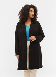 Lang frakke med knaplukning, Black, Model