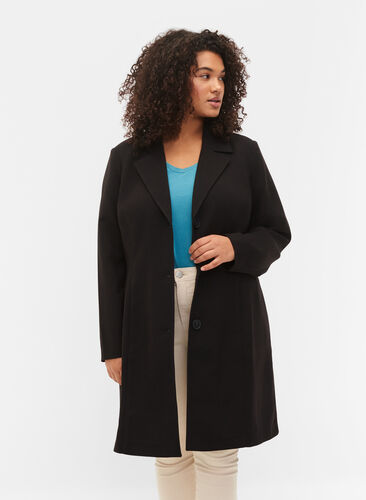 Lang frakke med knaplukning, Black, Model image number 0