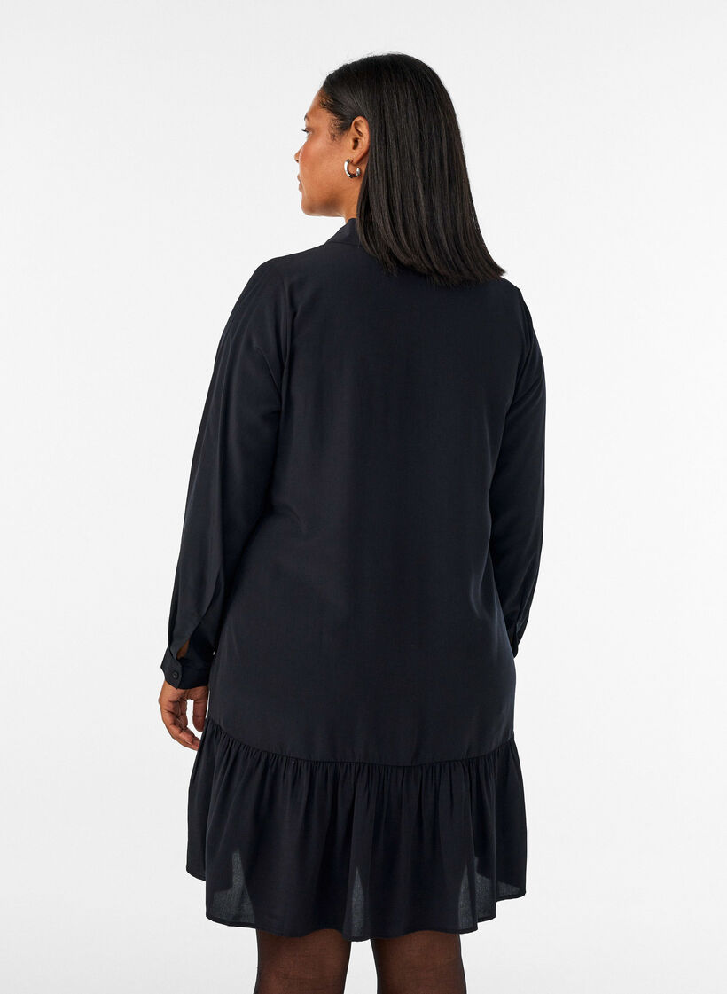 Kort skjortekjole med fl&aelig;selag, Sort, Model image number 2