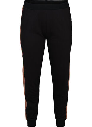 Sweat bukser med velour detalje, Black w. Burlwood, Packshot image number 0