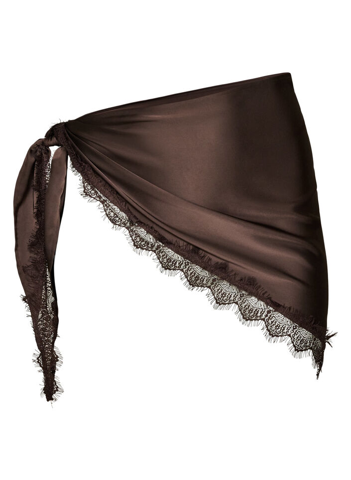 Satint&oslash;rkl&aelig;de med blondekant, Brun, Packshot image number 0