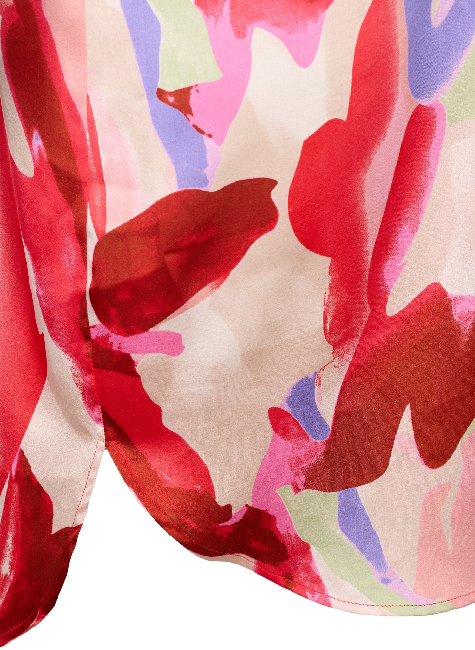 Zizzi Lang satinskjorte med print, Geranium Graphic AOP, Packshot image number 3