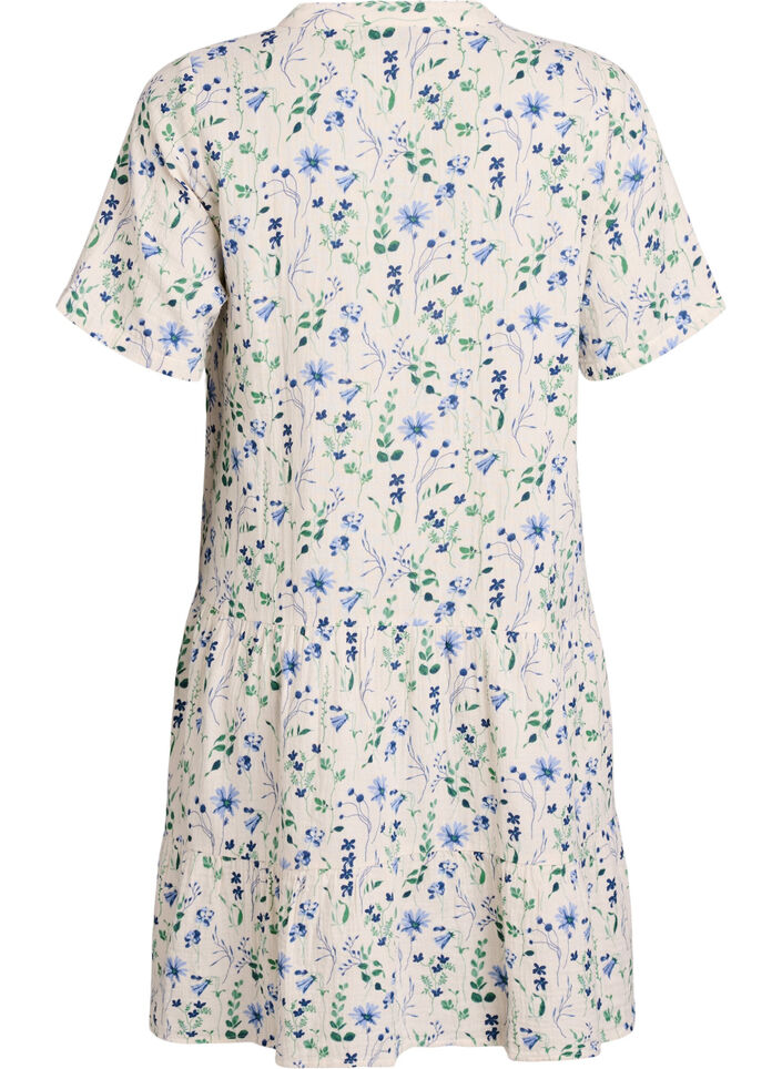 Kort kjole i bomuldsmusselin med A-facon, Beige, Packshot image number 1