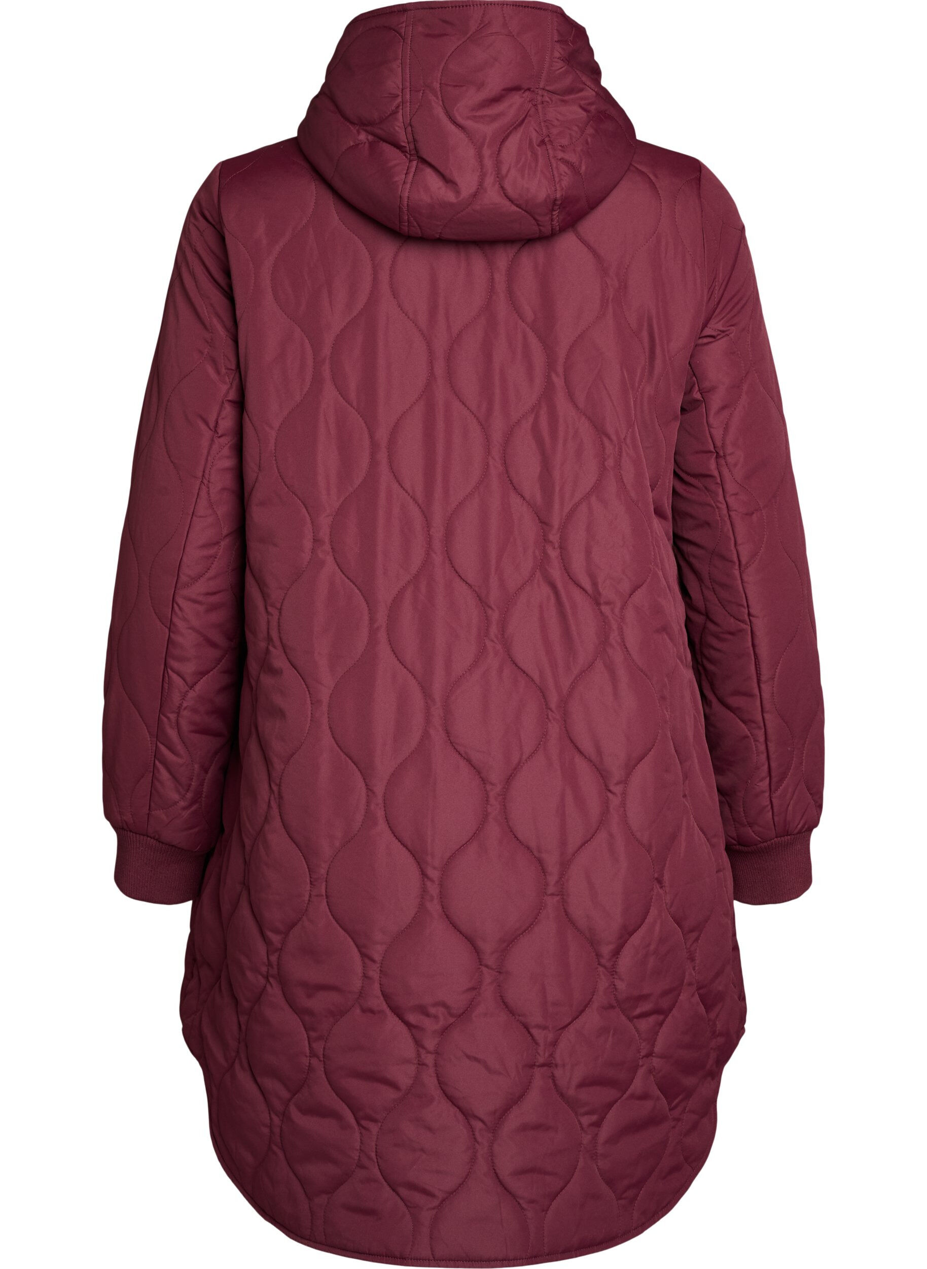 ZizziMellemlang quiltet jakke med h&aelig;tte, R&oslash;d, Packshot image number 1