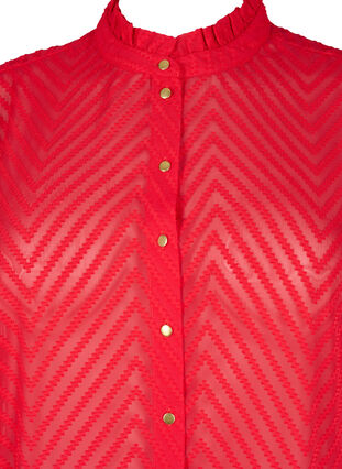 Skjortebluse med flæser og mønstret tekstur, Tango Red, Packshot image number 2