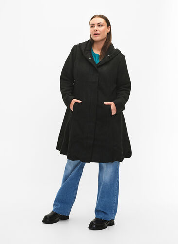 A-formet frakke med hætte, Black, Model image number 2