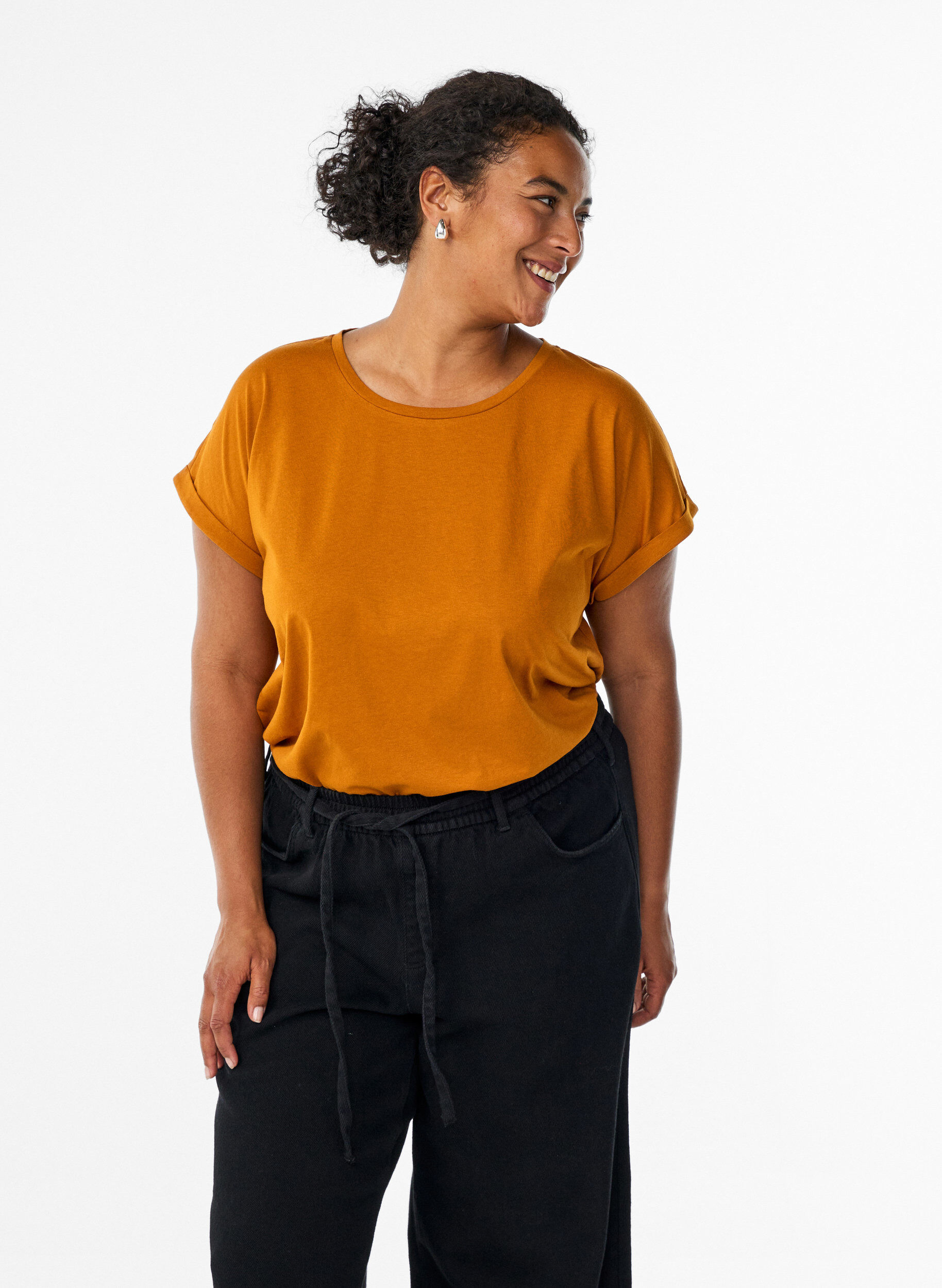 ZizziKort&aelig;rmet t-shirt i bomuldsblanding, Orange, Model image number 0