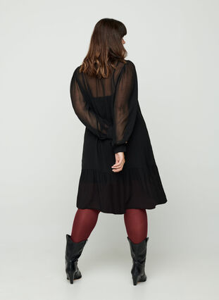 Langærmet kjole med knaplukning, Black, Model image number 0
