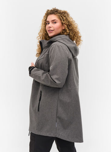 Softshell jakke med aftagelig hætte, Medium Grey Melange, Model image number 1