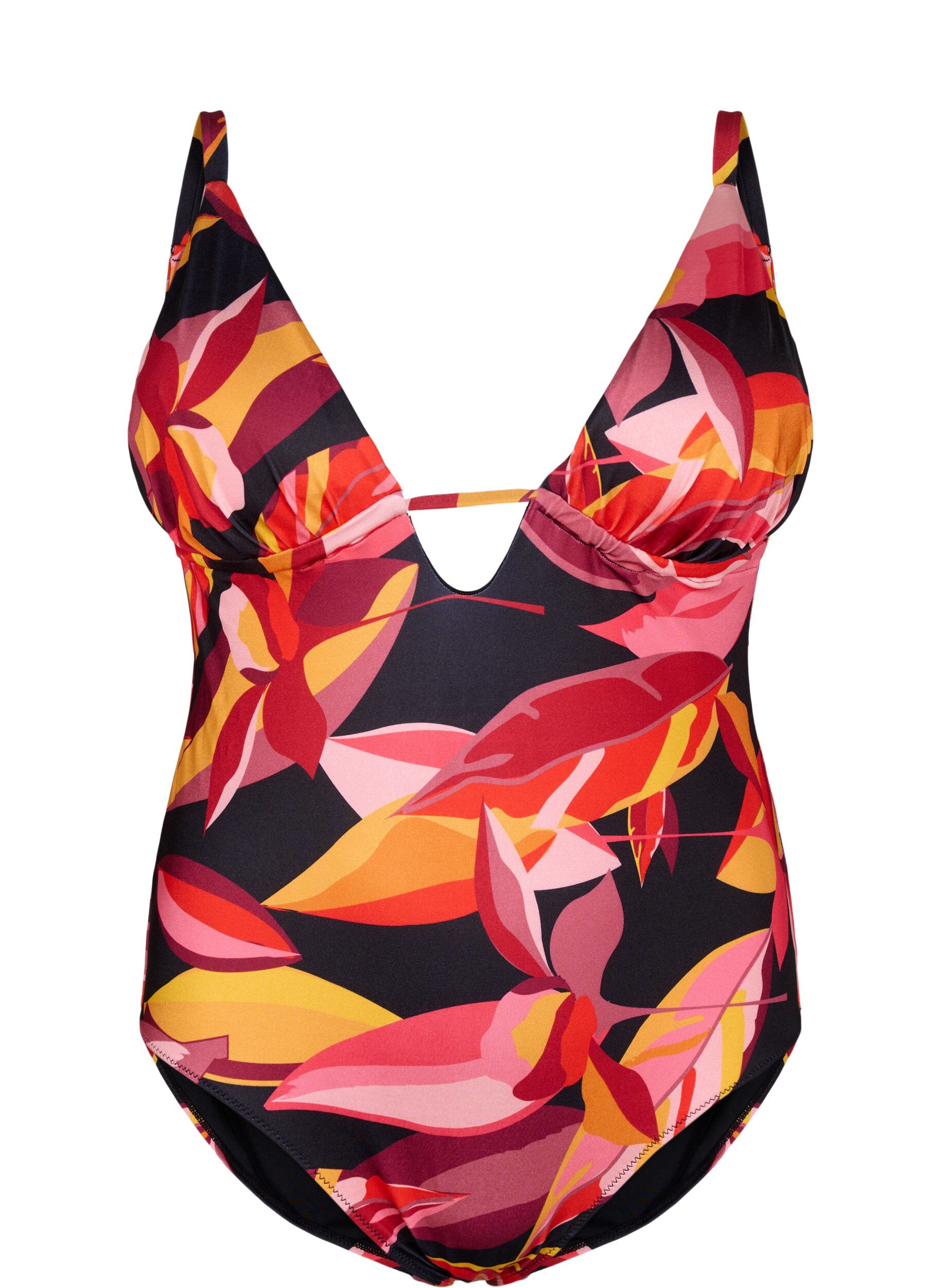 Badedragt med v-udsk&aelig;ring og bindeb&aring;ndsdetaljer