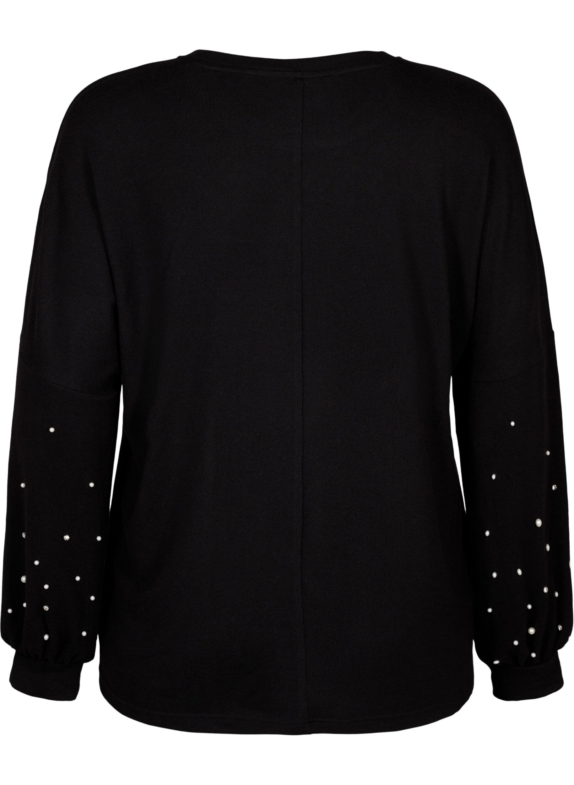 Zizzi Ensfarvet bluse med perler , Black, Packshot image number 1