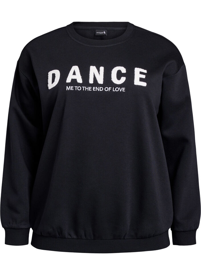 Sweatshirt med tekst i frott&eacute;, Sort, Packshot image number 0