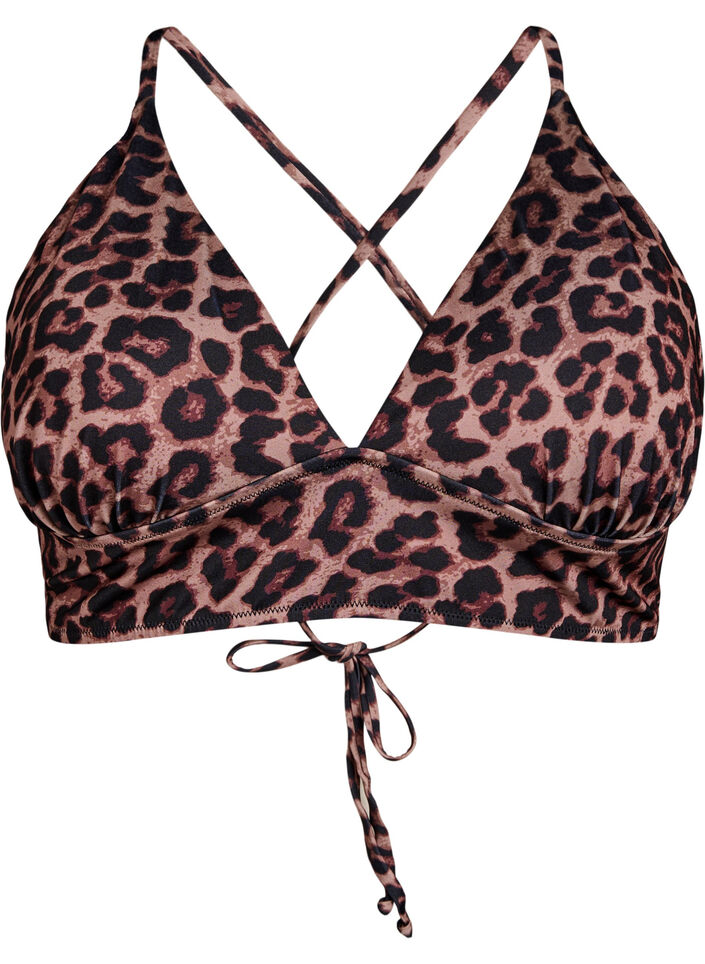 Leopard bikinitop med bindeb&aring;nd bagp&aring;, Brun, Packshot image number 0