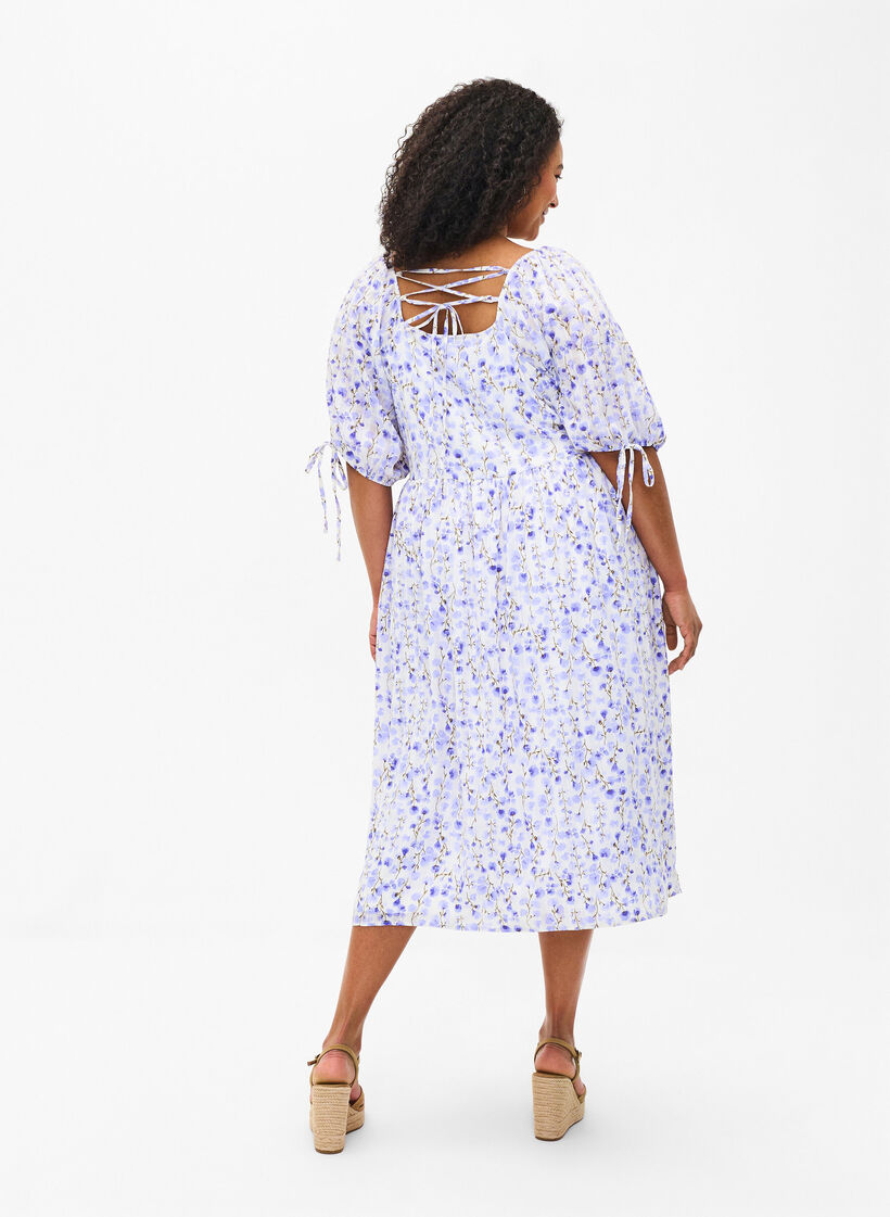 Sommerkjole med blomsterprint og snøredetaljer, Sand Verbena AOP, Model image number 1