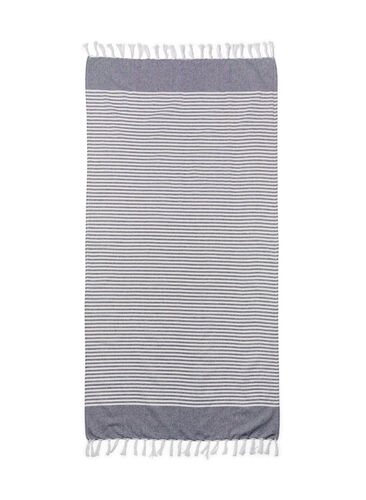 Stribet håndklæde med frynser, Dark Blue Melange, Packshot image number 1