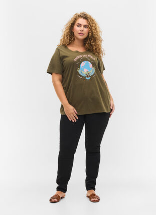 Kortærmet bomulds t-shirt med tryk , Ivy Green Wash, Model image number 2