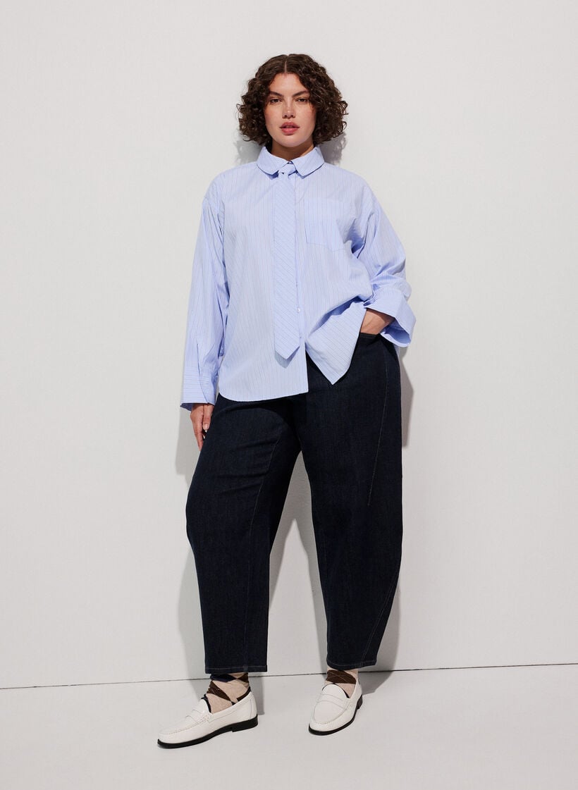 L&oslash;s skjorte med slips, Bl&aring;, Model image number 1