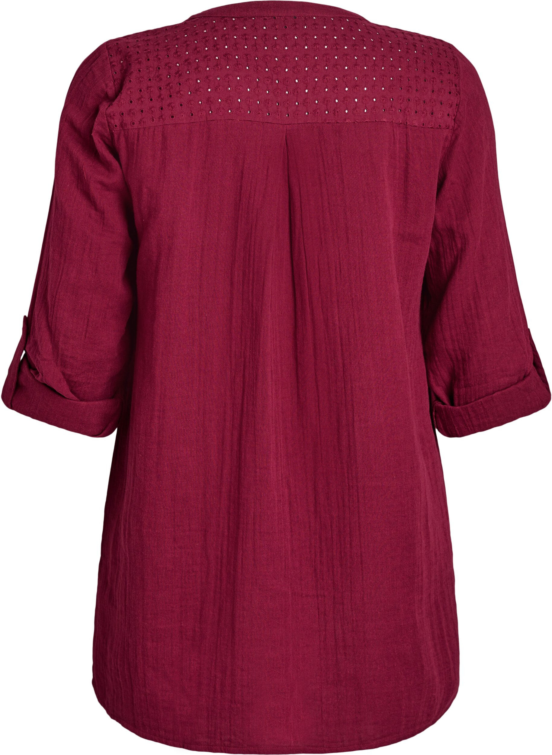 Zizzi Tunika i bomuldsmusselin med broderi anglaise, M&oslash;rk Bordeaux, Packshot image number 1