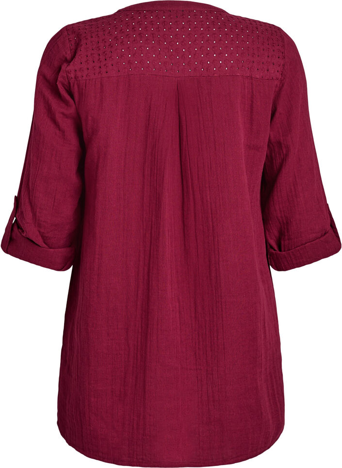 Tunika i bomuldsmusselin med broderi anglaise, M&oslash;rk Bordeaux, Packshot image number 1
