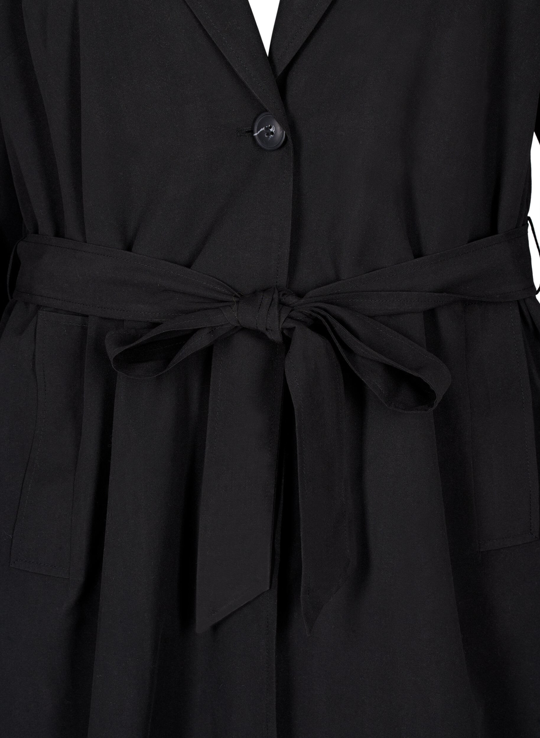 Zizzi Lang trenchcoat med b&aelig;lte, Black, Packshot image number 2