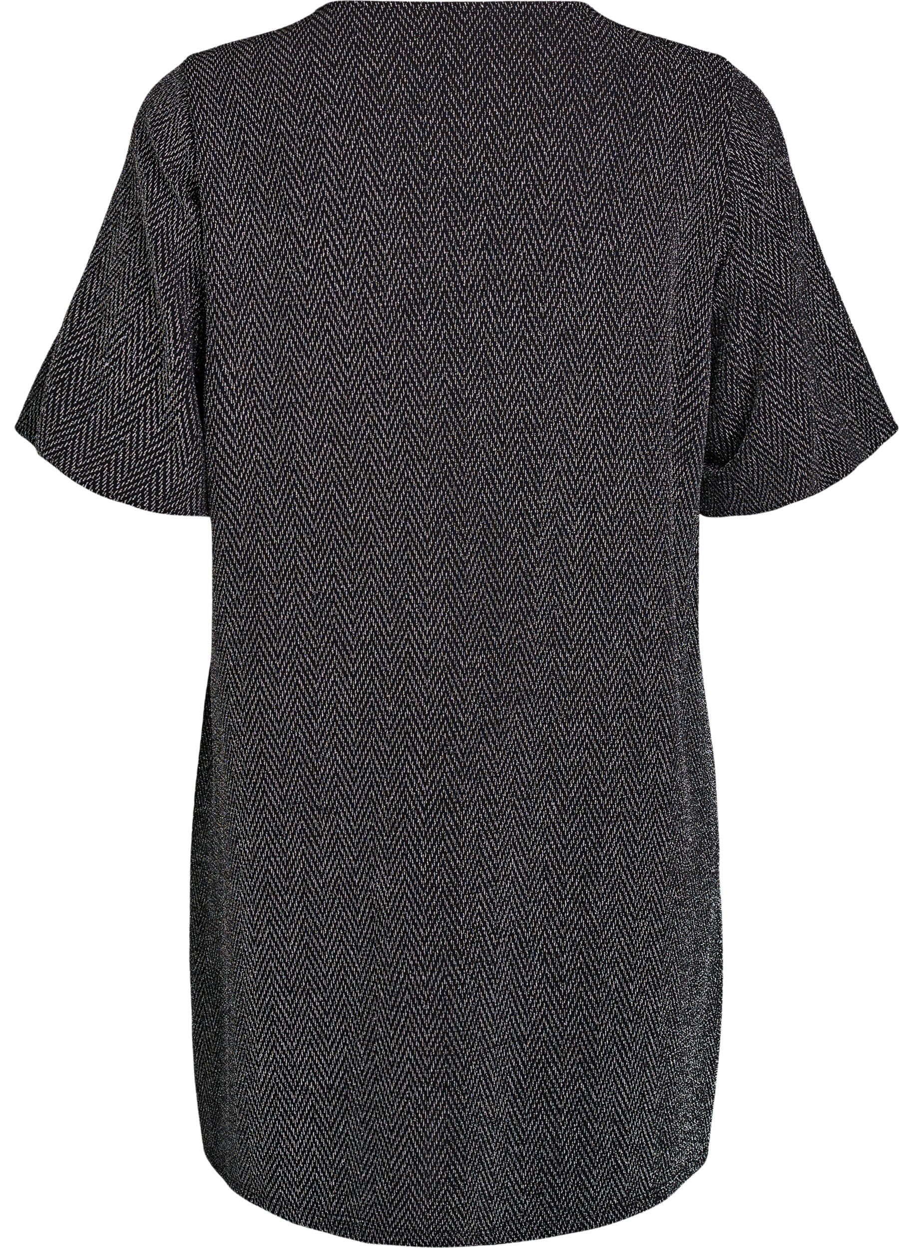 Zizzi Kort kjole med glitterm&oslash;nster, Sort, Packshot image number 1