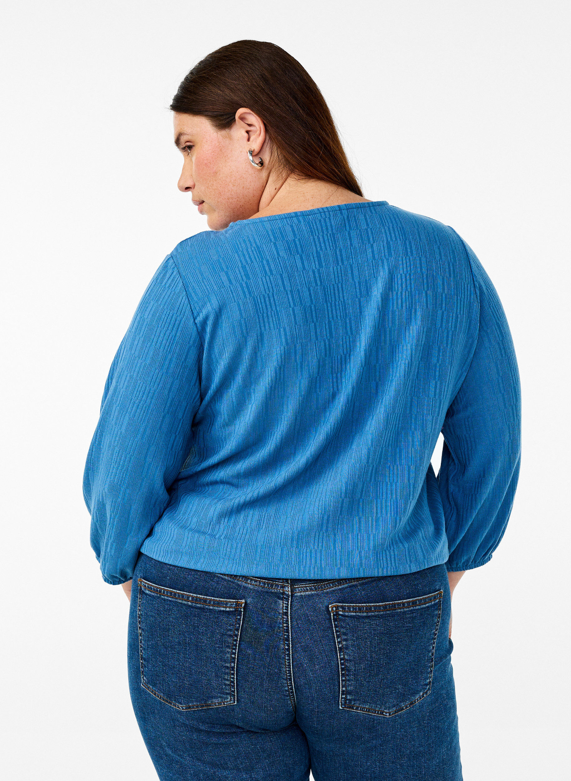 ZizziBluse med struktur og 3/4 &aelig;rme, Bl&aring;, Model image number 2