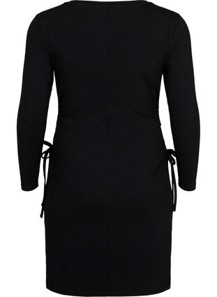 Tætsiddende kjole med udskæring, Black, Packshot image number 1