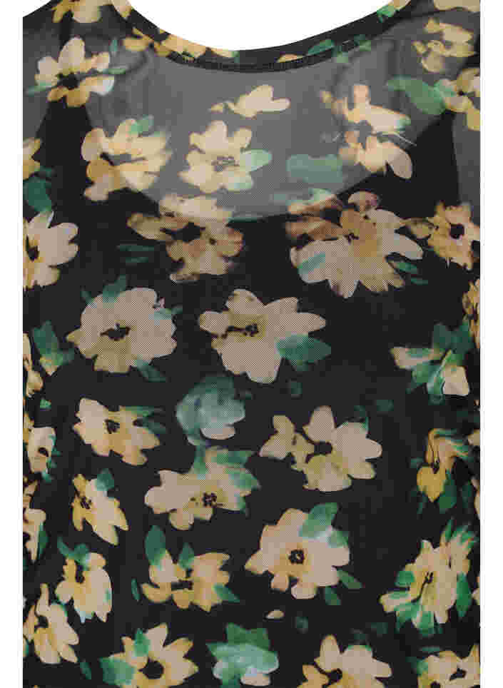Tætsiddende mesh kjole med 3/4 ærmer, Yellow Green AOP, Packshot image number 2
