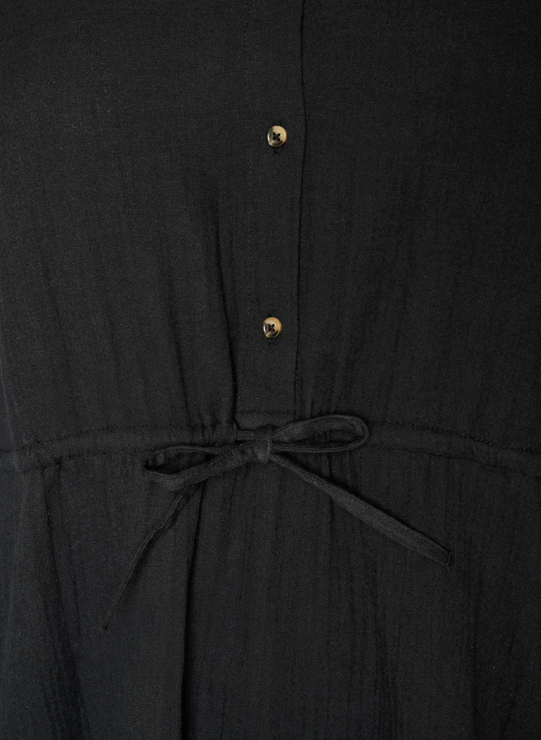 Zizzi &AElig;rmel&oslash;s kjole i bomuldsmusselin med bindeb&aring;nd, Sort, Packshot image number 1