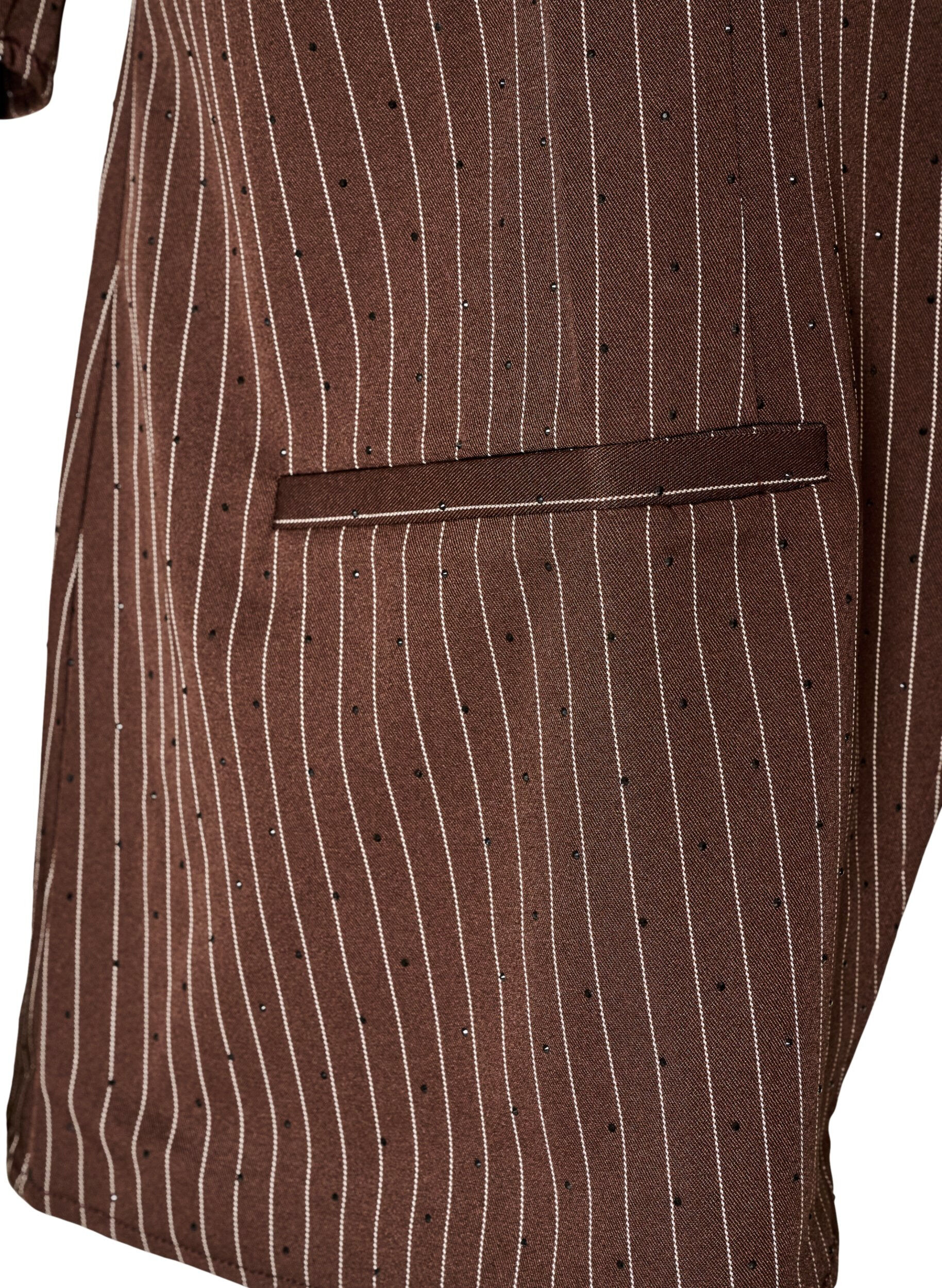 ZizziN&aring;lestribet bluse med rhinsten og knapper, Brun, Packshot image number 3