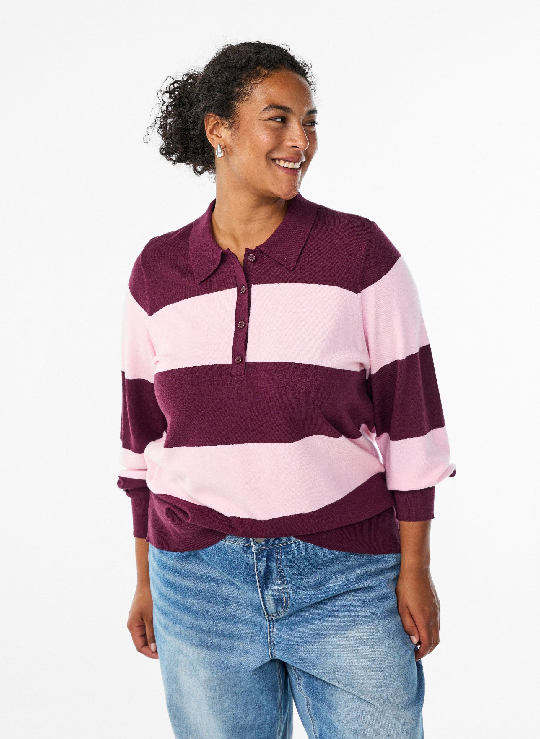 Strikbluse med polokrave, R&oslash;d, Model