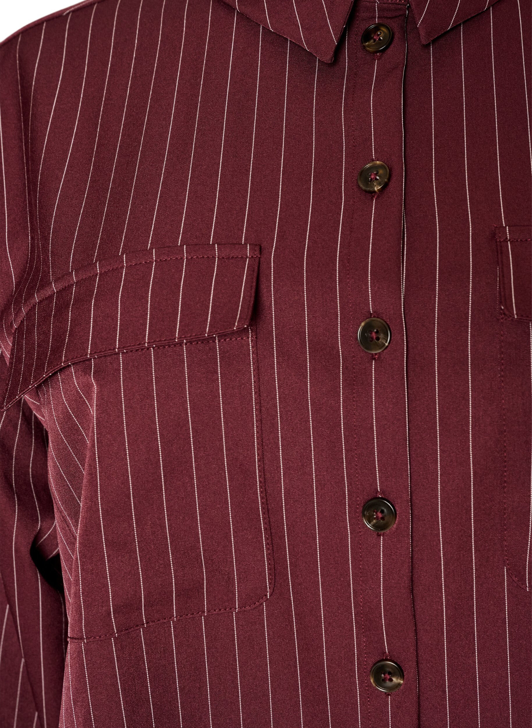 ZizziN&aring;lestribet skjorte med brystlommer, R&oslash;d, Packshot image number 2