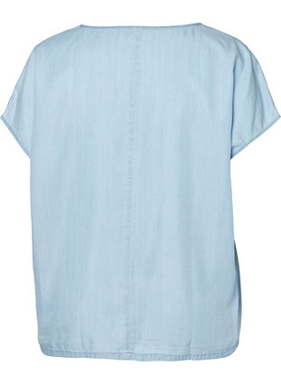Bluse med korte ærmer, Light blue denim, Packshot image number 1