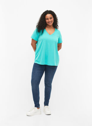 Kortærmet t-shirt med v-udskæring, Turquoise, Model image number 2