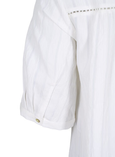 Stribet viskose kjole med blondebånd, Bright White, Packshot image number 3