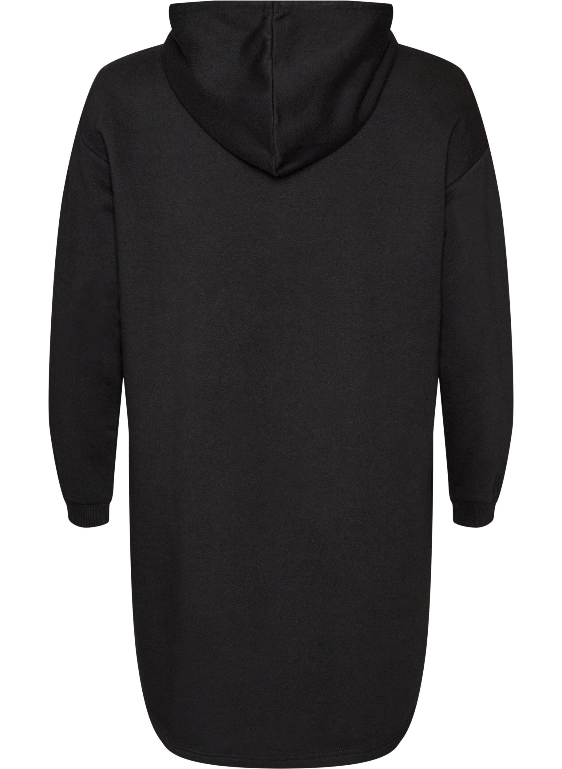 ZizziLang hoodie-cardigan med lynl&aring;s, Sort, Packshot image number 1