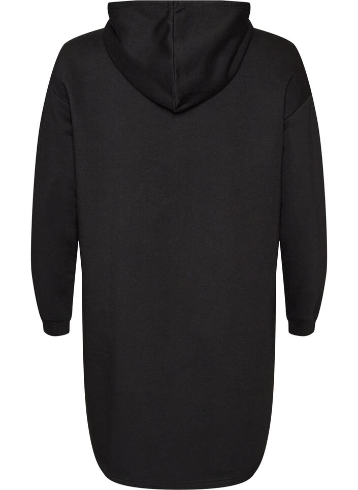 Lang hoodie-cardigan med lynl&aring;s, Sort, Packshot image number 1