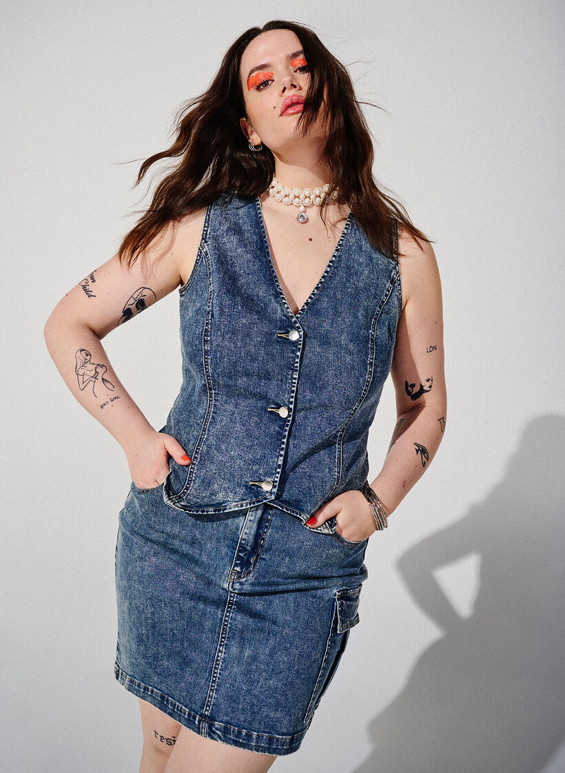 Tætsiddende denim nederdel med cargolomme , Blue Denim, Image image number 0