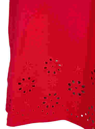 T-shirt i bomuld med broderi anglaise, Tango Red, Packshot image number 3