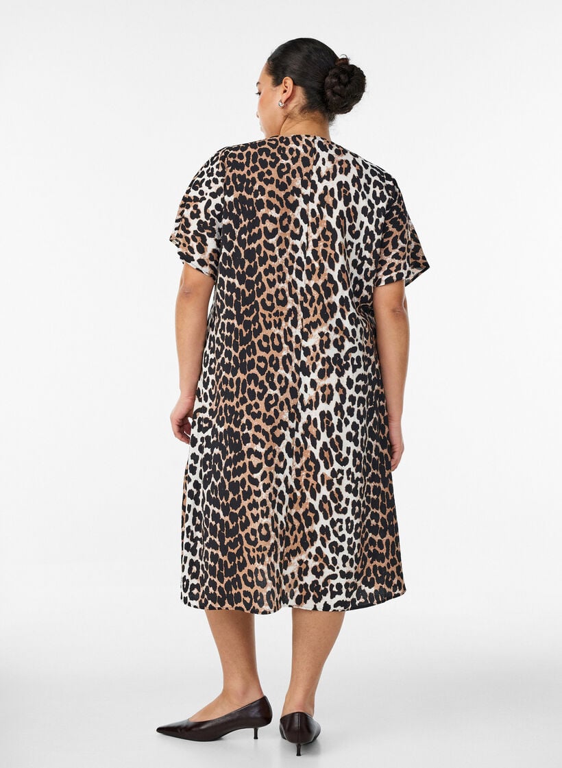 V-hals kjole i viskose, Brun, Model image number 1