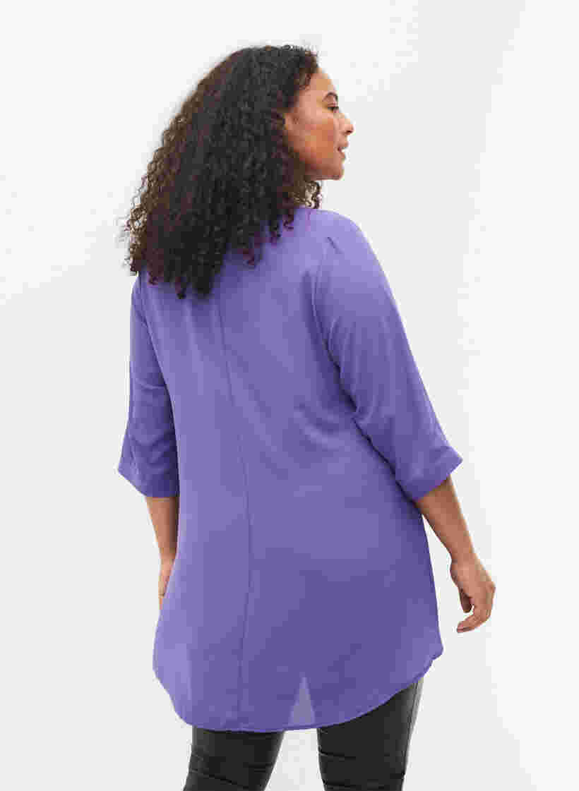 Bluse med 3/4 ærmer og v-hals, Ultra Violet, Model image number 1