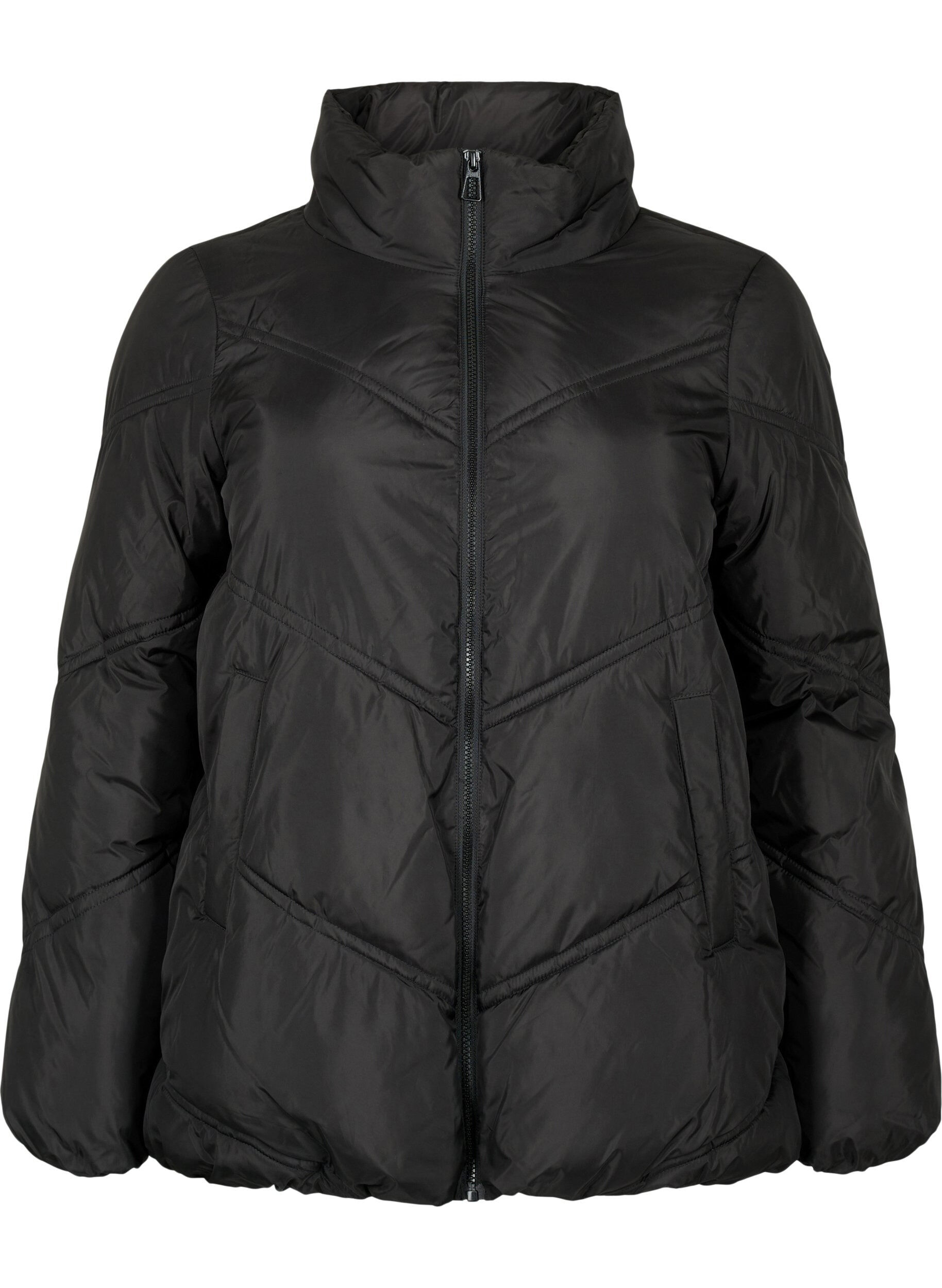 Zizzi Kort puffer vinterjakke med lommer, Black, Packshot image number 0