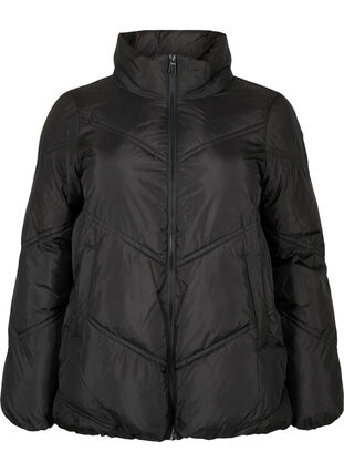 Kort puffer vinterjakke med lommer, Black, Packshot image number 0
