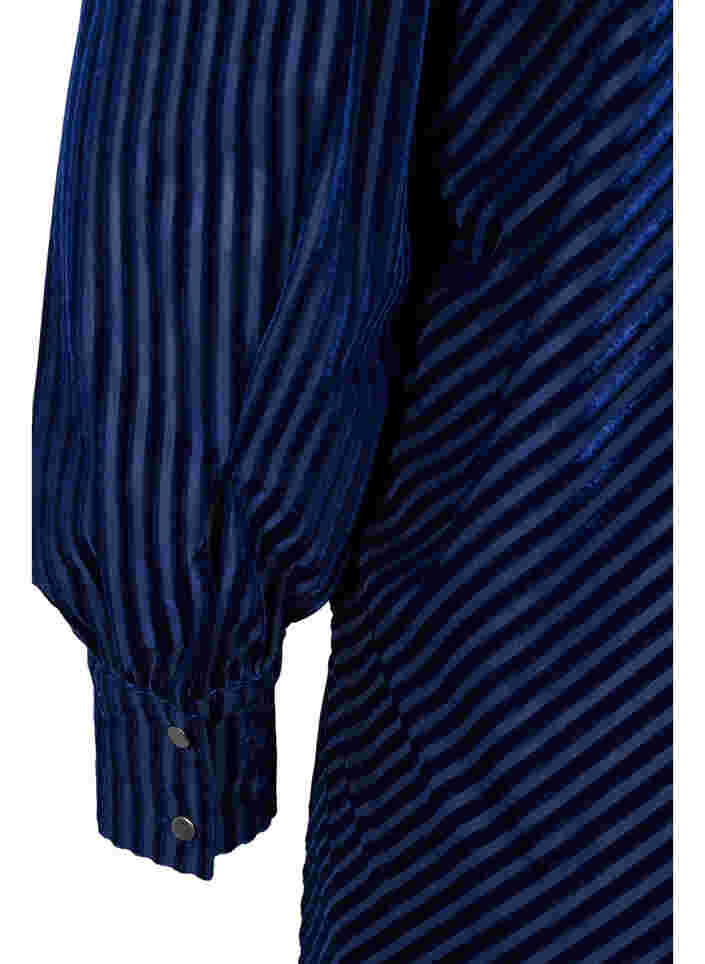 Strukturmønstret kjole i velour, Evening Blue, Packshot image number 3
