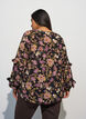 Bluse med blomsterprint og fl&aelig;sedetaljer, Sort, Model image number 2