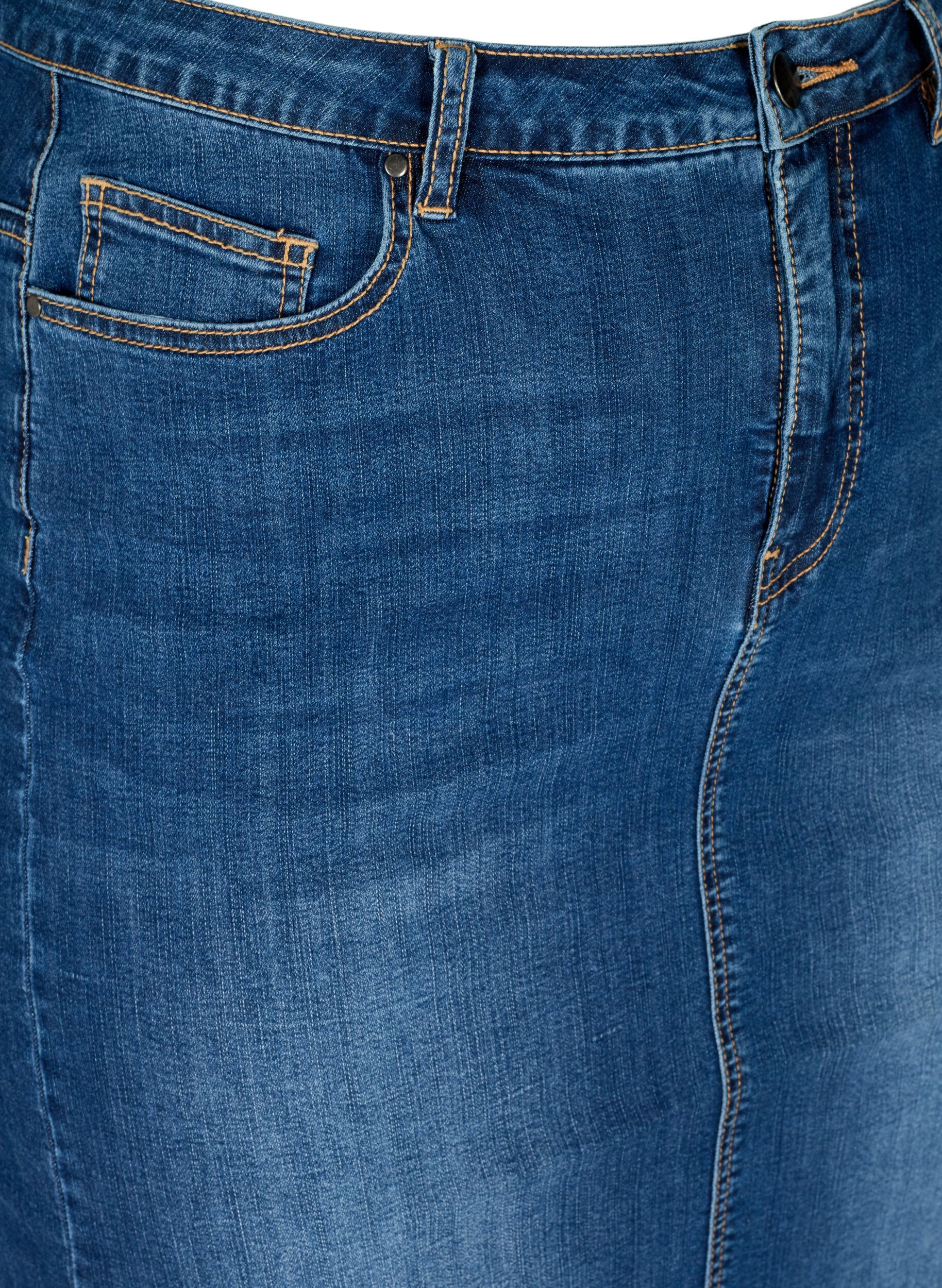 Zizzi Denim midinederdel med slids, Bl&aring;, Packshot image number 2