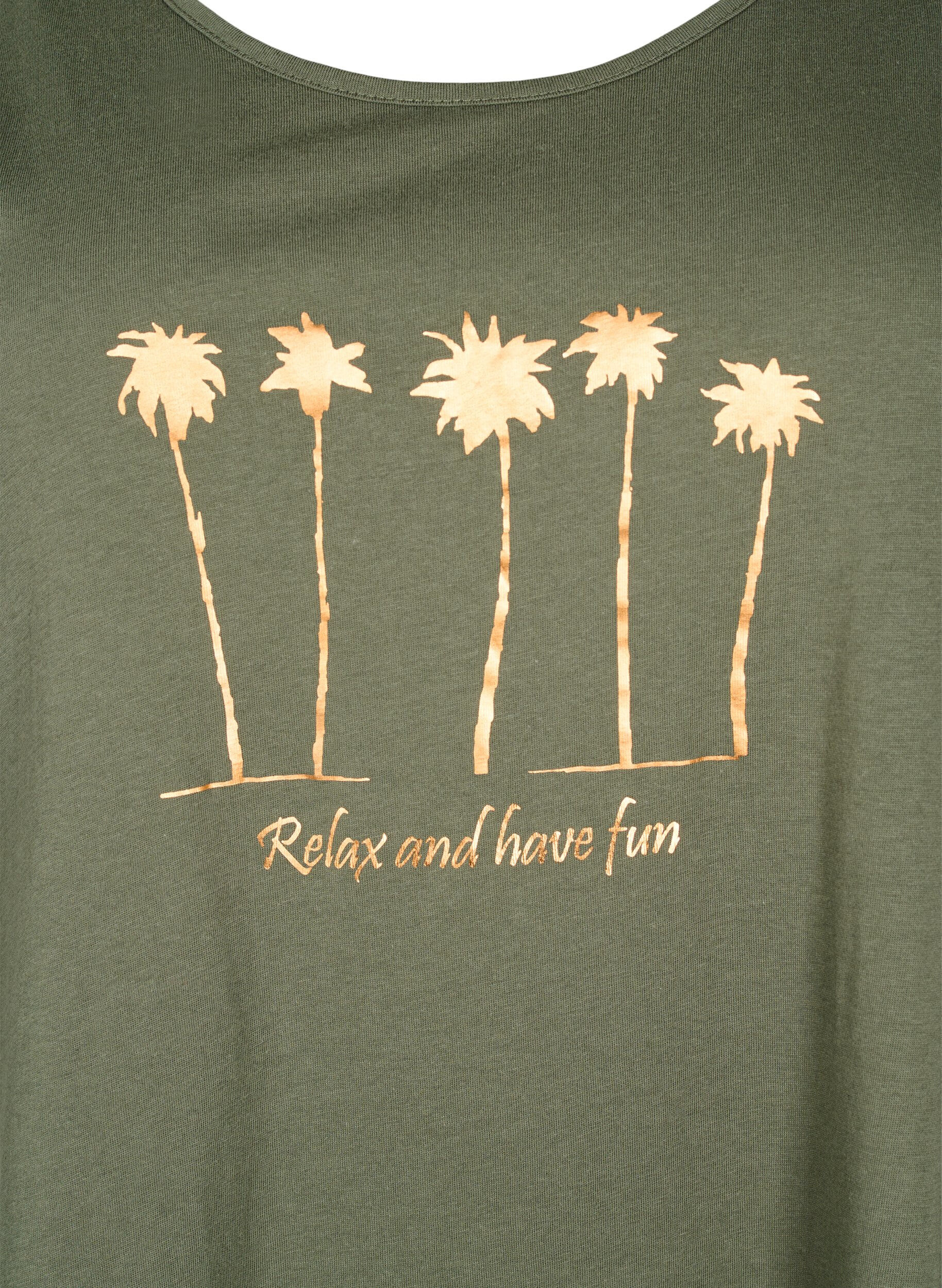 Zizzi &AElig;rmel&oslash;s bomulds kjole med a-shape, Thyme W. Palm trees, Packshot image number 2